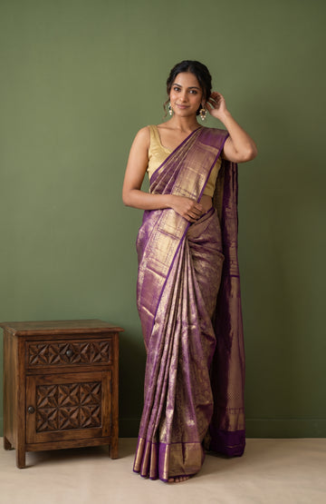 Magenta Kanchipuram Silk Saree with Floral Zari