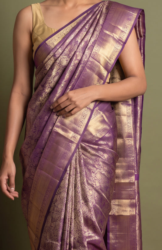 Magenta Kanchipuram Silk Saree with Floral Zari