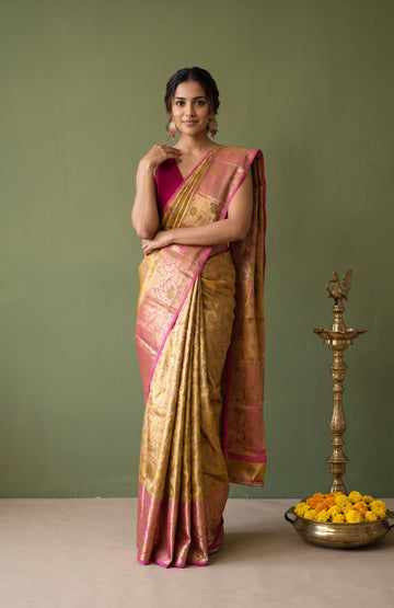 Mehendi Green Kanchipuram Tissue Saree with Floral Jaal Design