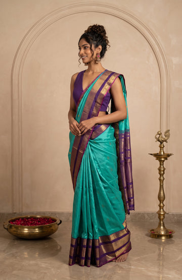 Sea Green Kanchipuram Silk Saree with Zari Motifs