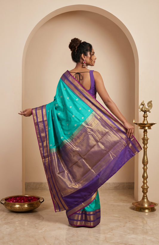 Sea Green Kanchipuram Silk Saree with Zari Motifs