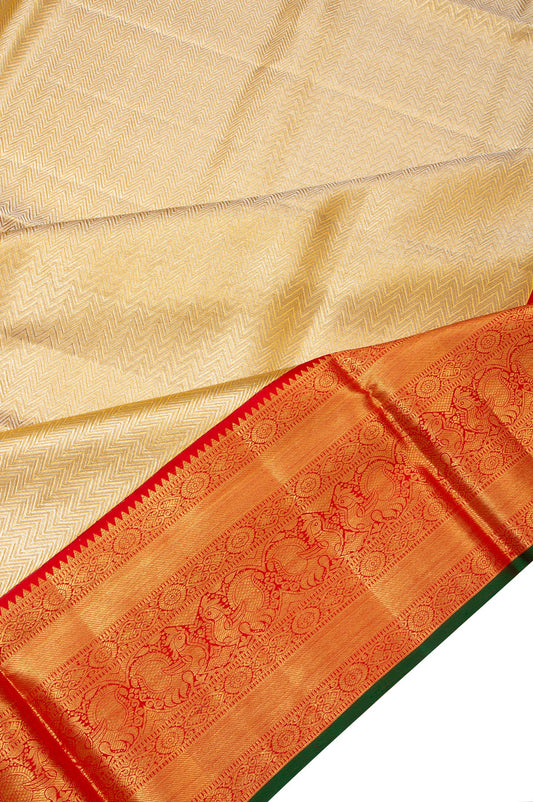 Gold Kanchipuram Tissue Silk Saree with Double Annapakshi Border