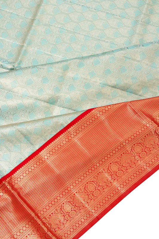 Sea Green Kanchipuram Tissue Silk Saree with Thazhampoo Reku