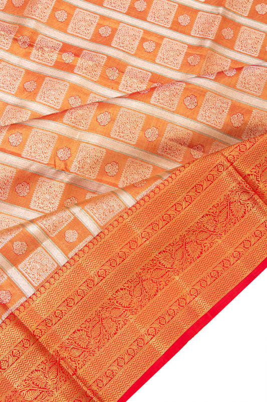 Orange Kanchipuram Tissue Silk Saree with Chequered Pallu