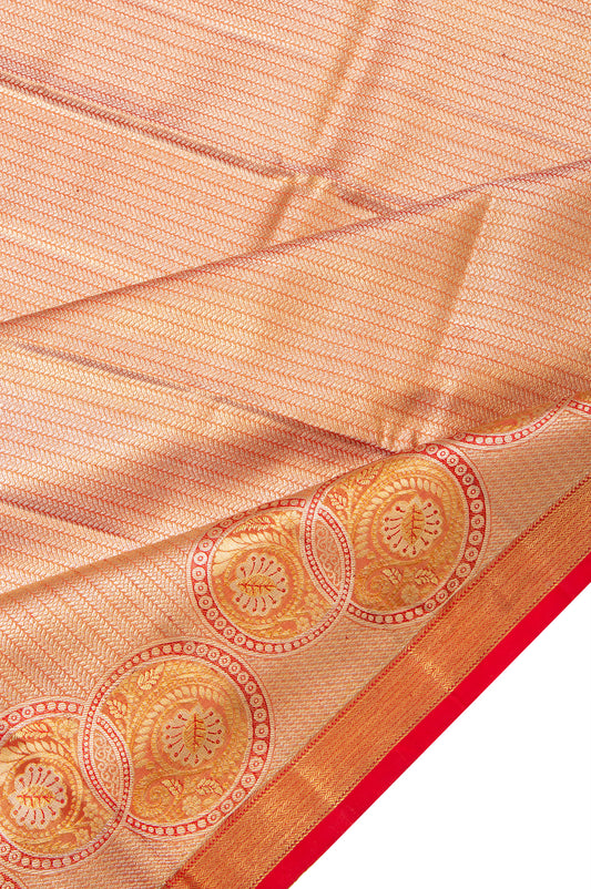 Orange Kanchipuram Tissue Silk Saree with Chequered Pallu