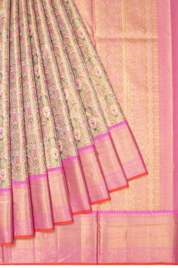 Pista Green Kanchipuram Tissue Silk Saree with Meenakari Work