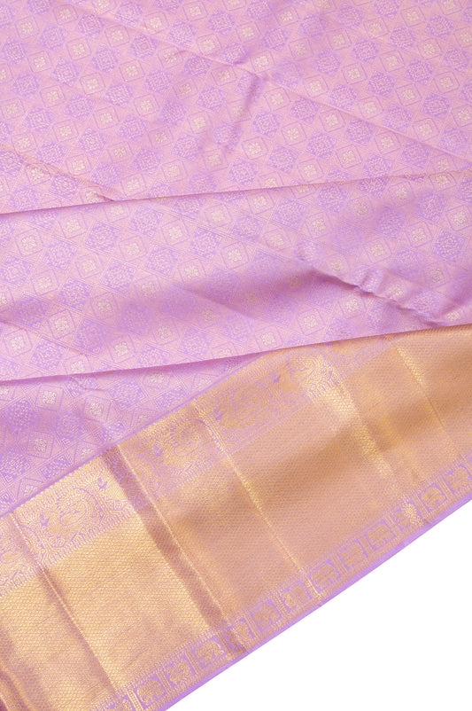 Lavender Kanchipuram Silk Saree with Mayil and Yanai Motifs