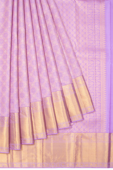 Lavender Kanchipuram Silk Saree with Mayil and Yanai Motifs