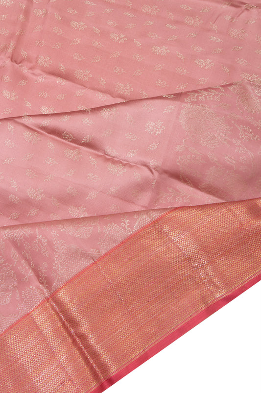 Onion Pink Kanchipuram Silk Saree with Gold and Silver Zari Pallu