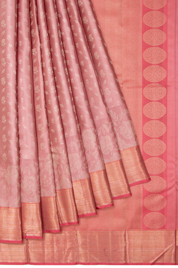 Onion Pink Kanchipuram Silk Saree with Gold and Silver Zari Pallu