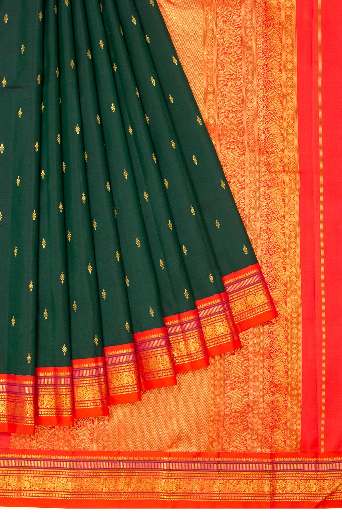 Green Kanchipuram Silk Saree with Mayil Motifs