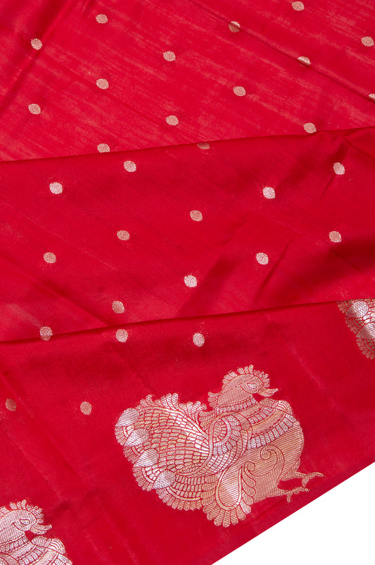 Red Banaras Chiniya Silk Saree