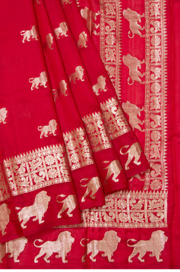 Red Banaras Chiniya Silk Saree