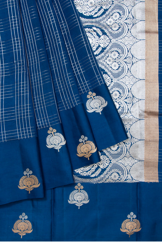 Peacock Blue Banaras Chiniya Silk Saree