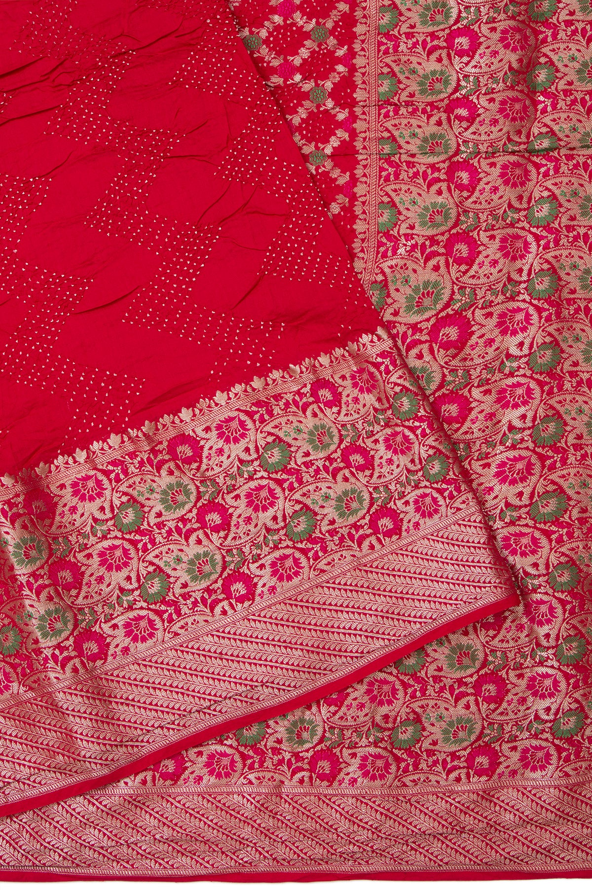 Red Zari Weaving Art Silk Bandhani Saree With Embroidery Blouse