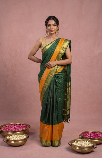Green Kanchipuram Silk Saree with Rangoli Motifs