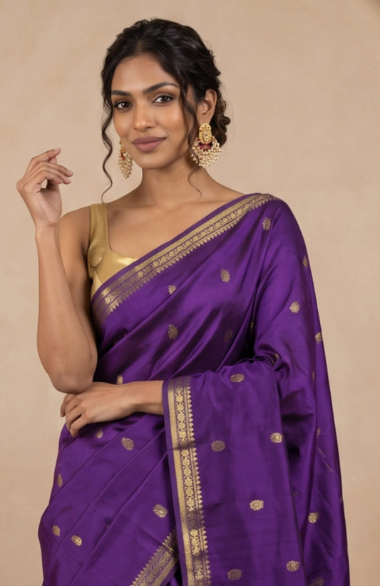 Violet Kanchipuram Silk Saree with Rudraksha Motifs