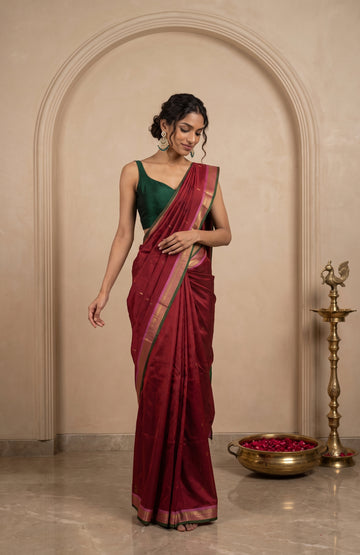 Maroon Kanchipuram Silk Saree with Mayil & Yali Motifs