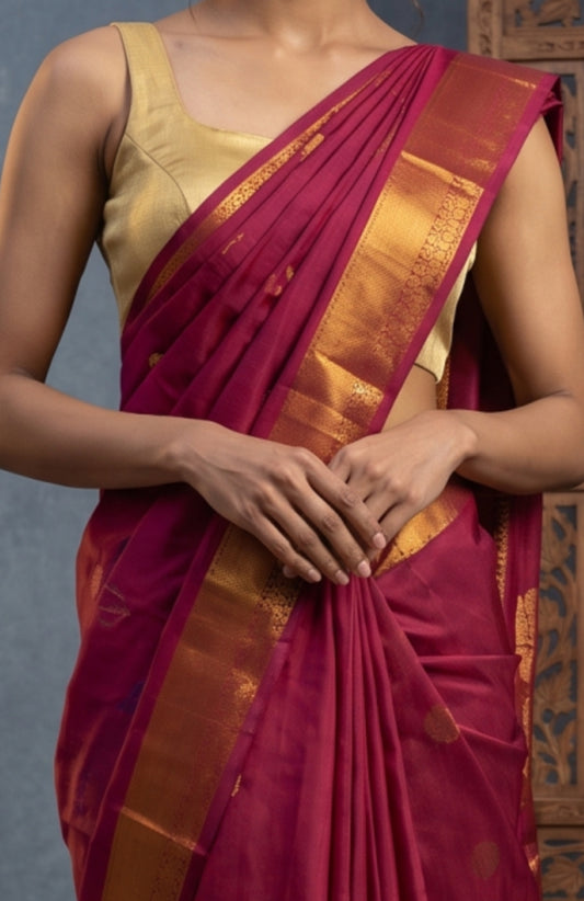 Pink Kanchipuram Silk Saree with Rudraksha Motifs