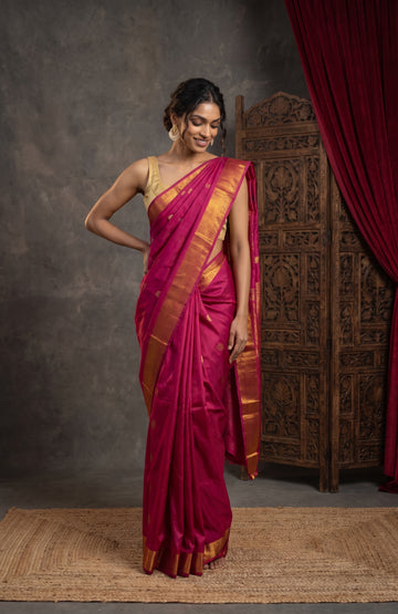 Pink Kanchipuram Silk Saree with Rudraksha Motifs