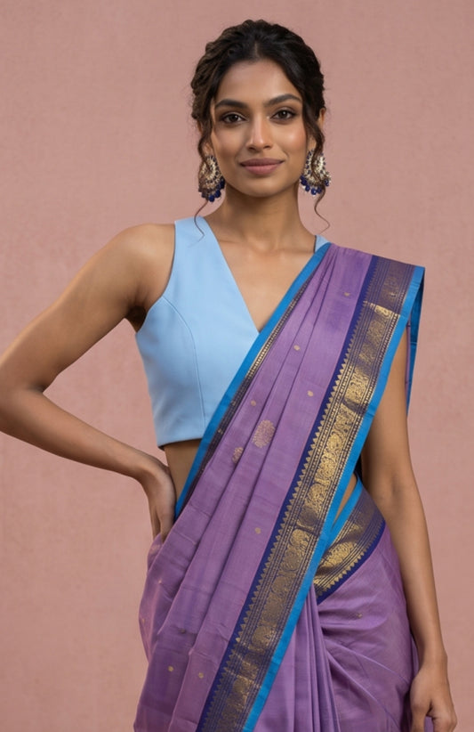 Lavender Kanchipuram Silk Saree with Chakra Motifs