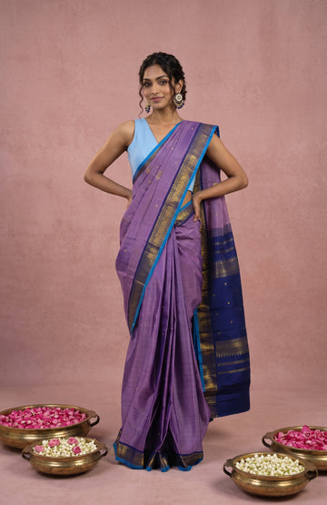 Lavender Kanchipuram Silk Saree with Chakra Motifs