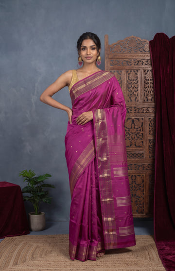 Magenta Kanchipuram Silk Saree with Mayil Motifs