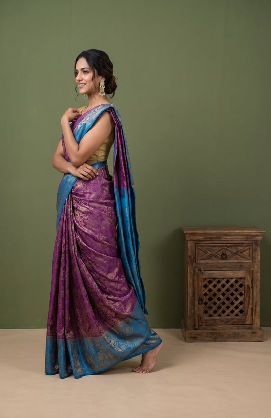 Purple Kanchipuram Silk Saree with Mayil Motifs