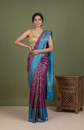 Purple Kanchipuram Silk Saree with Mayil Motifs