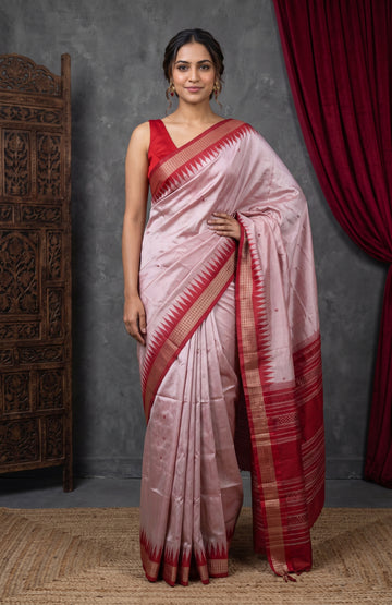 Onion Pink Bomkai Saree with Jaal Pallu