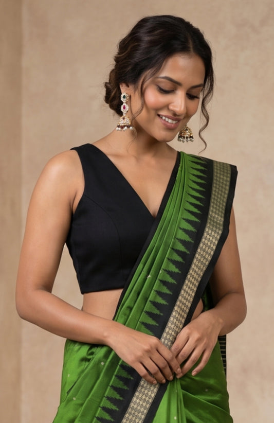 Green Bomkai Silk Saree with Temple Motifs