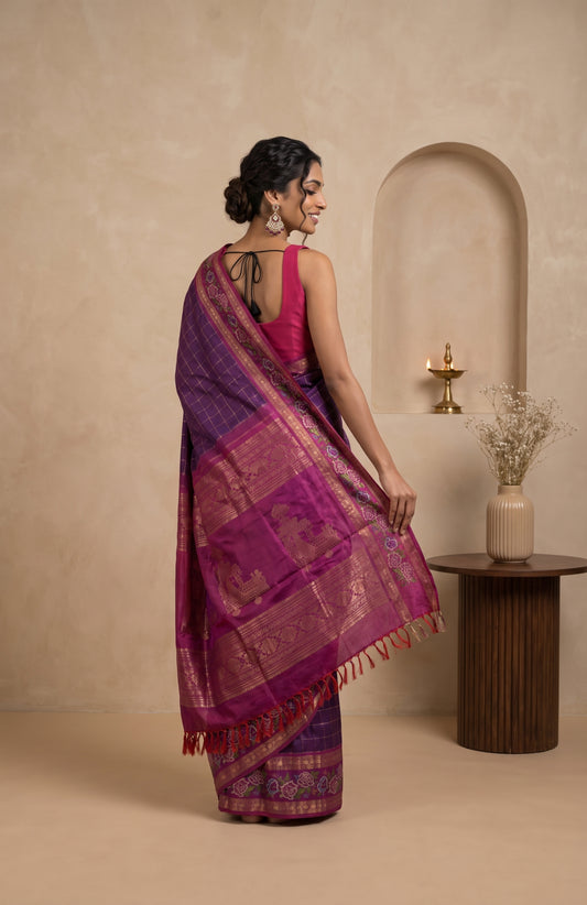 Violet Kanchipuram Silk Saree with Magenta Rangoli Pallu
