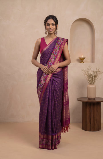 Violet Kanchipuram Silk Saree with Magenta Rangoli Pallu