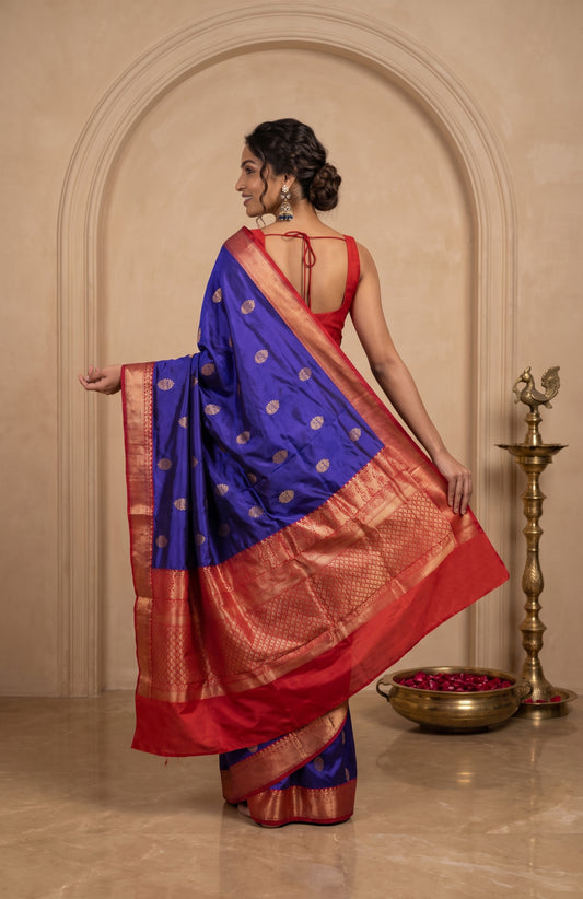 Blue Banaras Saree with Diamond Buttas
