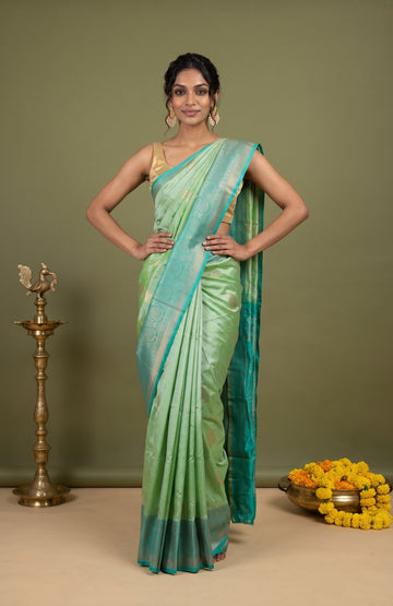 Pista Green Banaras Katan Silk Saree with Tree Motifs
