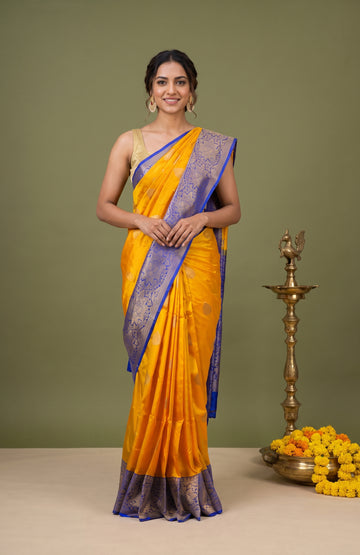 Yellow Banaras Silk Saree with Rudraksha Zari Pallu