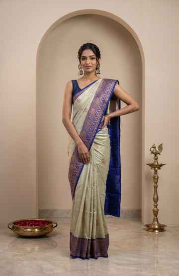 Sandal Banaras Silk with Floral Jaal & Leaf Designs