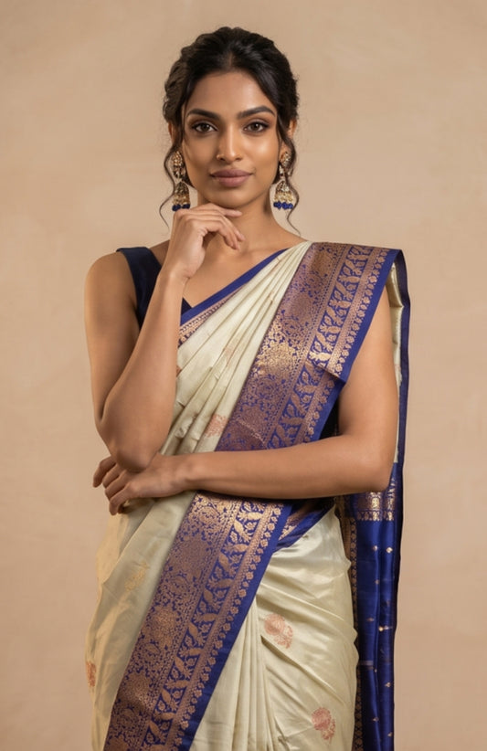 Sandal Banaras Silk with Floral Jaal & Leaf Designs