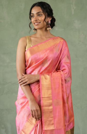 Blush Pink Soft Silk Saree with Floral Elegance