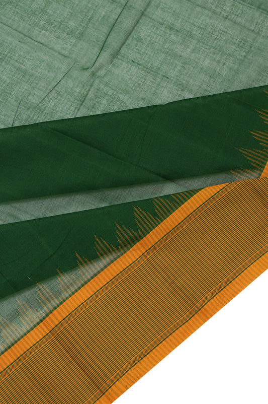 Green Kanchi Cotton Saree with Beige Plain Border