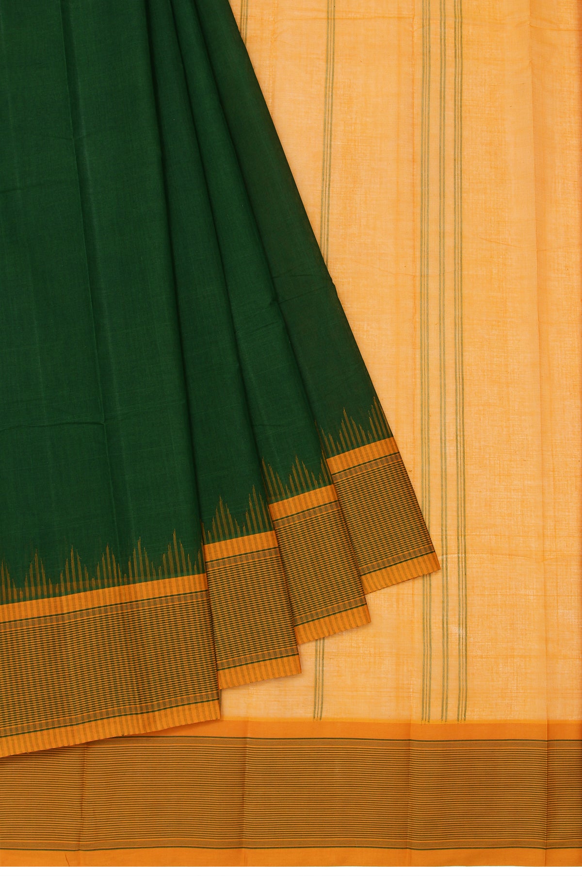 Green Kanchi Cotton Saree with Beige Plain Border