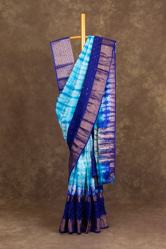 Sky Blue Chiniya Silk Saree