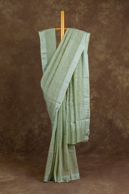 Pista Green Chanderi Silk Cotton Saree