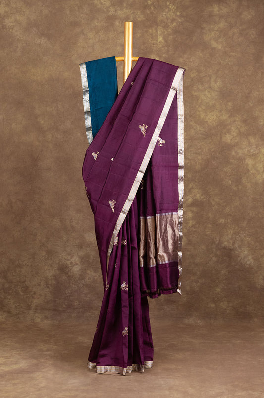 Purple Chiniya Silk Saree