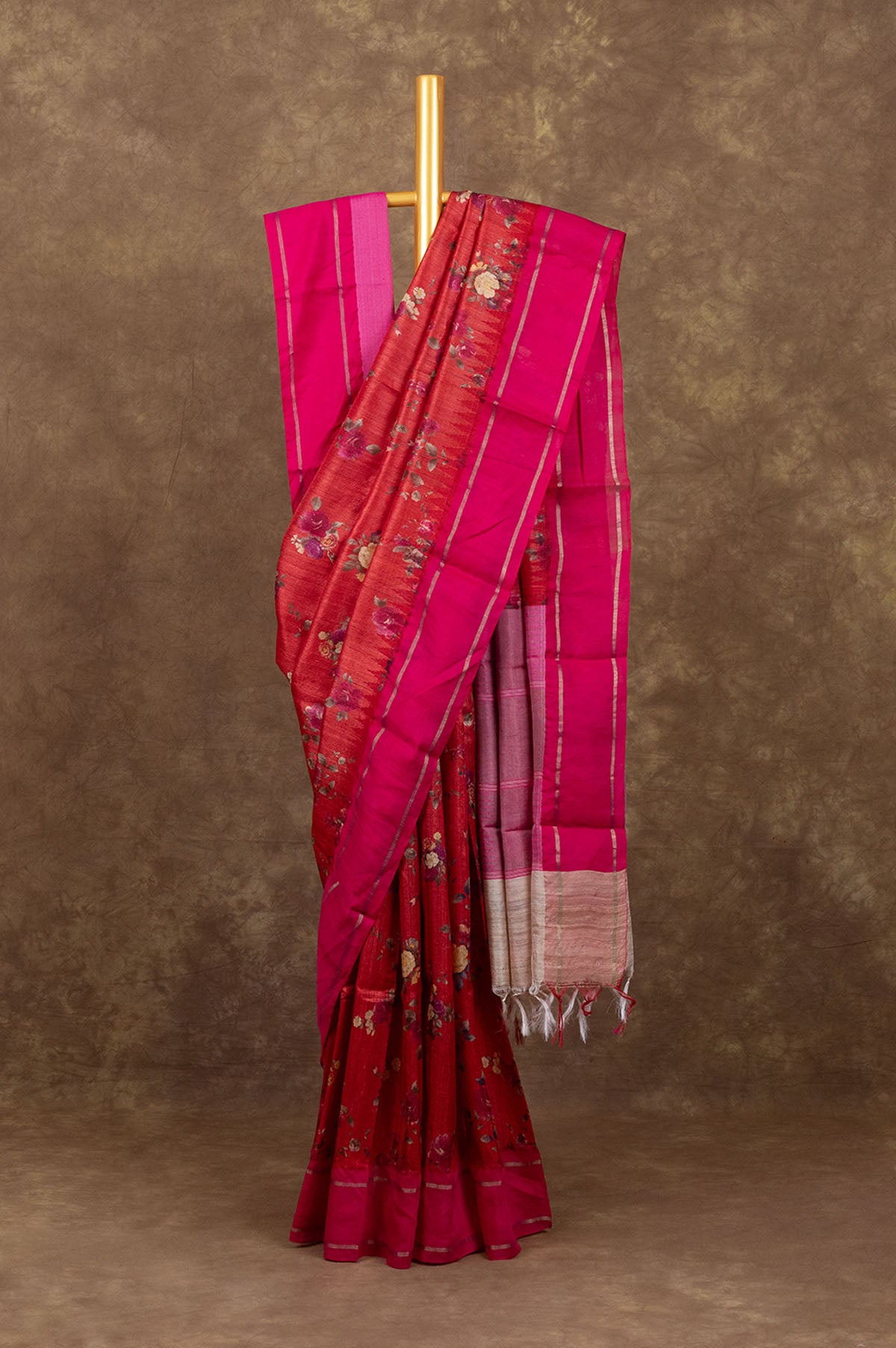Red Tussar Silk Saree