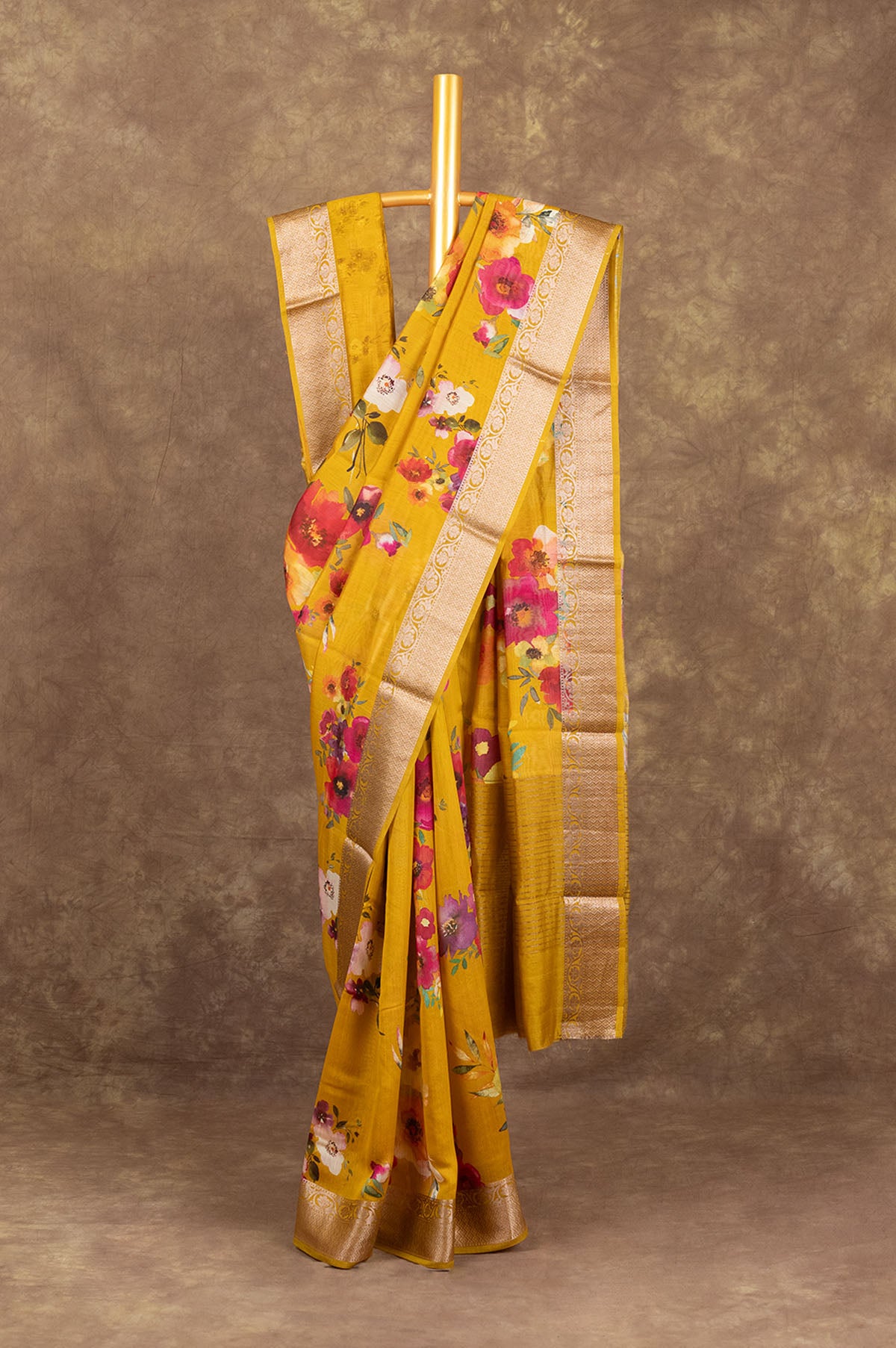 Mustard Chiniya Silk Saree