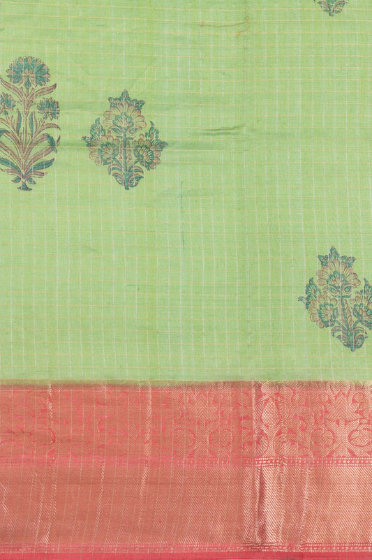 Parrot green Chanderi Silk Cotton Saree