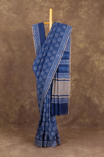 Navy Blue Chanderi Silk Cotton Saree