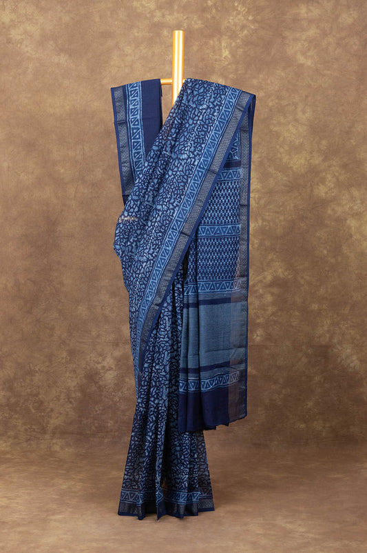 Navy Blue Chanderi Silk Cotton Saree