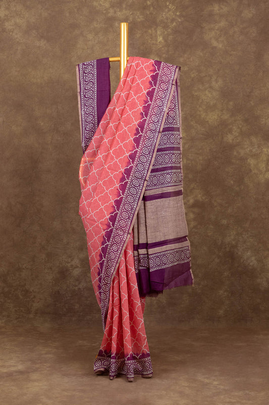 Peach Chanderi Silk Cotton Saree